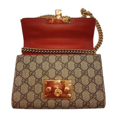 Gucci Supreme Padlock 2way Chain Strap Handbag Shoulder Bag PVC Leather Pink Red