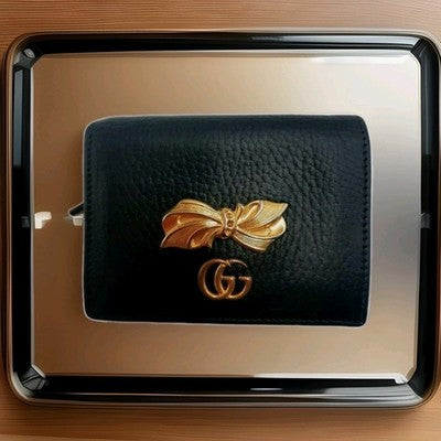 Gucci GG Marmont Ribbon Small Wallet Leather Closure Button Black Colour. 