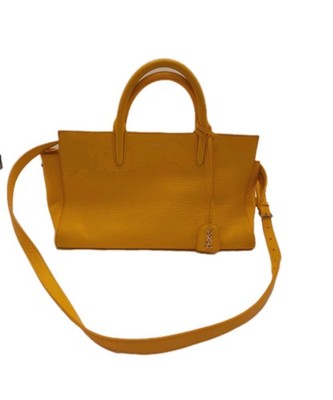 YSL Saint Laurent Cabas De Gauche Medium Yellow 2 Way Shoulder Lesther Handbag.