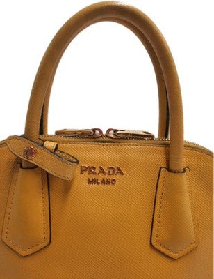 Prada Saffiano Leather Shoulder 2 Way Handbag Small Size Yellow Colour 💛