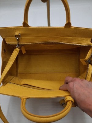 YSL Saint Laurent Cabas De Gauche Medium Yellow 2 Way Shoulder Lesther Handbag.