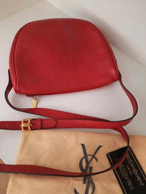 YSL Saint Laurent Rare Find Crossbody Handbag Red Colour Small Pebbled Leather .