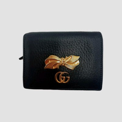 Gucci GG Marmont Ribbon Small Wallet Leather Closure Button Black Colour. 