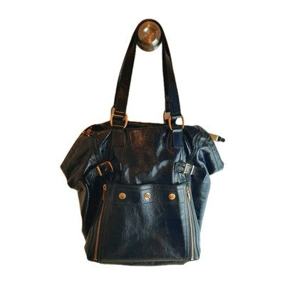 YSL Saint Laurent Downtown Large Size Tote Handbag Patent Leather Black .