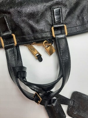 YSL Saint Laurent Downtown Extra Large Size Tote Handbag Patent Leather Black .