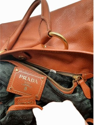 Prada Vitello Daino Shopping 2 Way Leather Handbag Large Size Rame Colour .