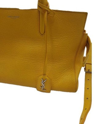 YSL Saint Laurent Cabas De Gauche Medium Yellow 2 Way Shoulder Lesther Handbag.