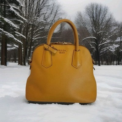 Prada Saffiano Leather Shoulder 2 Way Handbag Small Size Yellow Colour 💛
