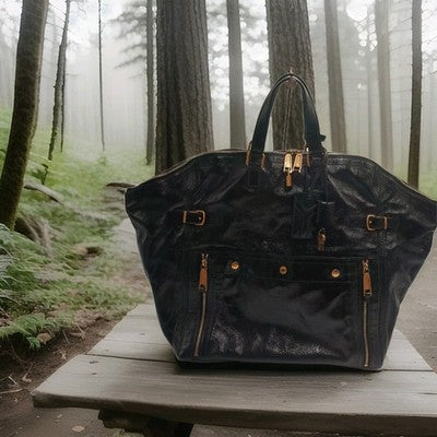YSL Saint Laurent Downtown Extra Large Size Tote Handbag Patent Leather Black .