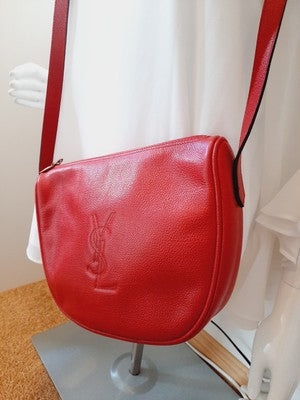 YSL Saint Laurent Rare Find Crossbody Handbag Red Colour Small Pebbled Leather .