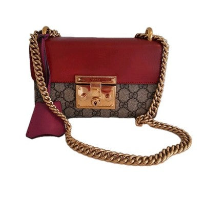 Gucci Supreme Padlock 2way Chain Strap Handbag Shoulder Bag PVC Leather Pink Red