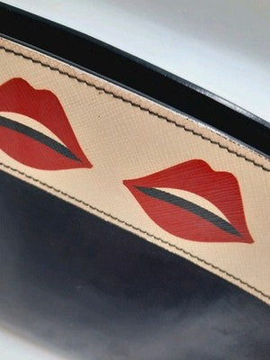 Prada Esplanade Lip Print Mini Black Crossbody Leather Shoulder Handbag. 