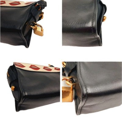 Prada Esplanade Lip Print Mini Black Crossbody Leather Shoulder Handbag. 