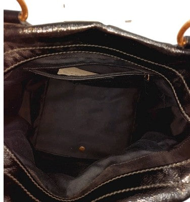 YSL Saint Laurent Downtown Large Size Tote Handbag Patent Leather Black .