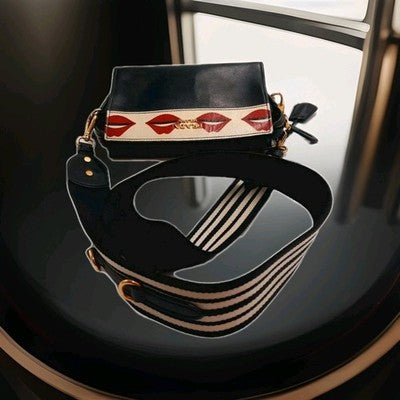 Prada Esplanade Lip Print Mini Black Crossbody Leather Shoulder Handbag. 