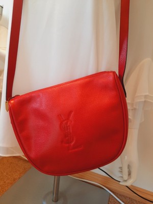 YSL Saint Laurent Rare Find Crossbody Handbag Red Colour Small Pebbled Leather .
