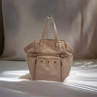 Saint Laurent YSL Downtown Tote Leather Shoulder Handbag Large Size Cream Colour