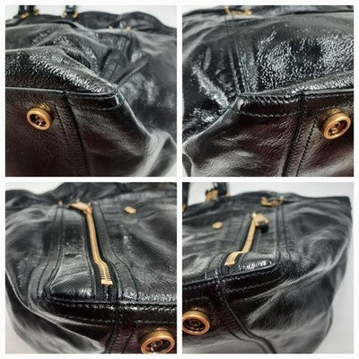 YSL Saint Laurent Downtown Extra Large Size Tote Handbag Patent Leather Black .