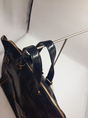 YSL Saint Laurent Downtown Extra Large Size Tote Handbag Patent Leather Black .