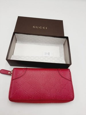 Gucci GG Diamante Long Wallet Zipper Around Pink Leather PVC.