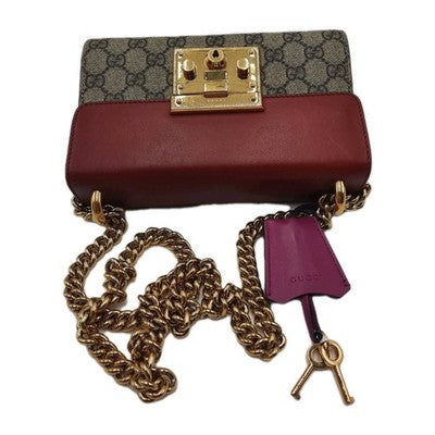 Gucci Supreme Padlock 2way Chain Strap Handbag Shoulder Bag PVC Leather Pink Red