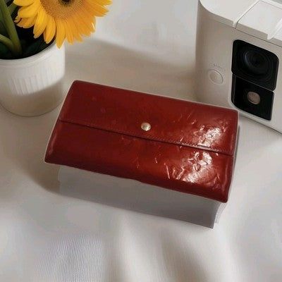 Louise Vuitton Vernis Monogram Long Wallet Red Colour Closure Button. 
