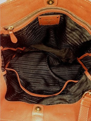 Prada Vitello Daino Shopping 2 Way Leather Handbag Large Size Rame Colour .