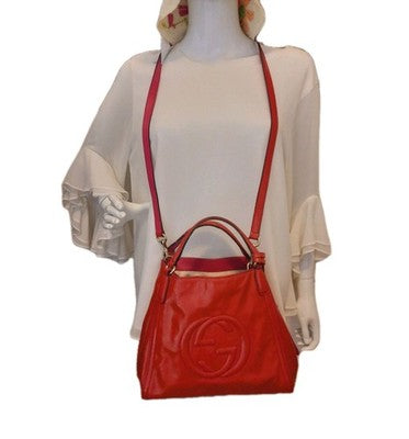 Gucci GG Soho Small Patent Leather Pink 2 Way Crossbody Shoulder Handbag.