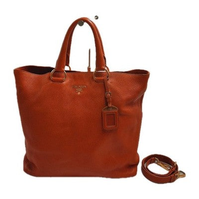 Prada Vitello Daino Shopping 2 Way Leather Handbag Large Size Rame Colour .