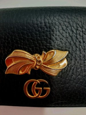 Gucci GG Marmont Ribbon Small Wallet Leather Closure Button Black Colour. 
