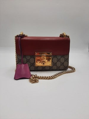 Gucci Supreme Padlock 2way Chain Strap Handbag Shoulder Bag PVC Leather Pink Red