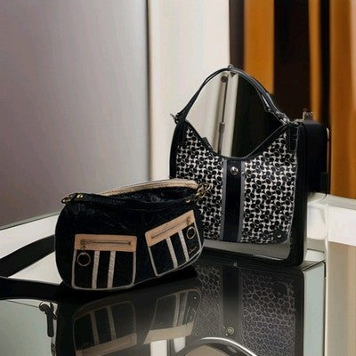  Coach 2 Set BULK Shoulder Handbags Leather, Nylon Quilted Black Great Deal .