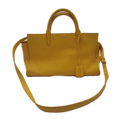 YSL Saint Laurent Cabas De Gauche Medium Yellow 2 Way Shoulder Lesther Handbag.