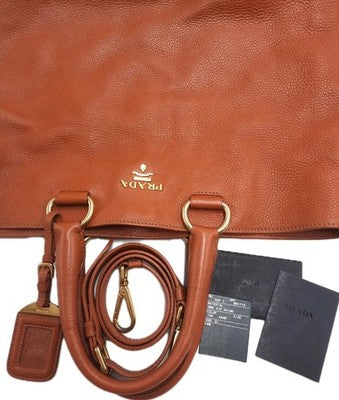 Prada Vitello Daino Shopping 2 Way Leather Handbag Large Size Rame Colour .