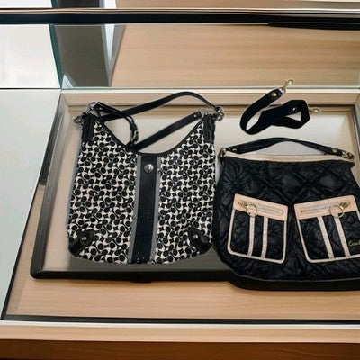  Coach 2 Set BULK Shoulder Handbags Leather, Nylon Quilted Black Great Deal .