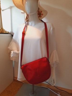 YSL Saint Laurent Rare Find Crossbody Handbag Red Colour Small Pebbled Leather .