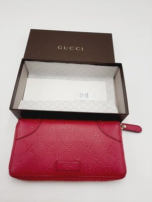 Gucci GG Diamante Long Wallet Zipper Around Pink Leather PVC.