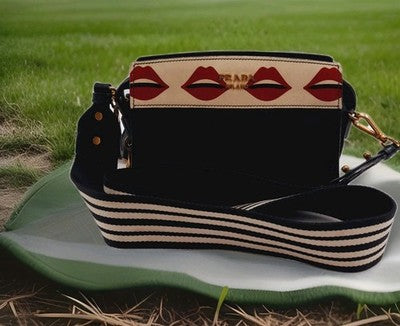 Prada Esplanade Lip Print Mini Black Crossbody Leather Shoulder Handbag. 