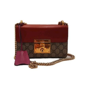Gucci Supreme Padlock 2way Chain Strap Handbag Shoulder Bag PVC Leather Pink Red