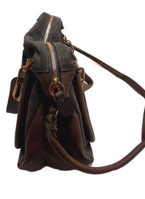 Chloe Paraty Brown Colour Crossbody Shoulder Handbag Suede Leather Large Size.