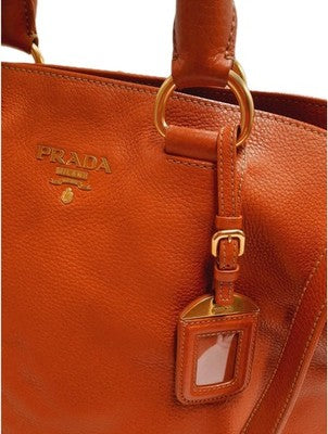 Prada Vitello Daino Shopping 2 Way Leather Handbag Large Size Rame Colour .