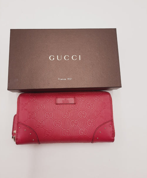 Gucci GG Diamante Long Wallet Zipper Around Pink Leather PVC. Gucci