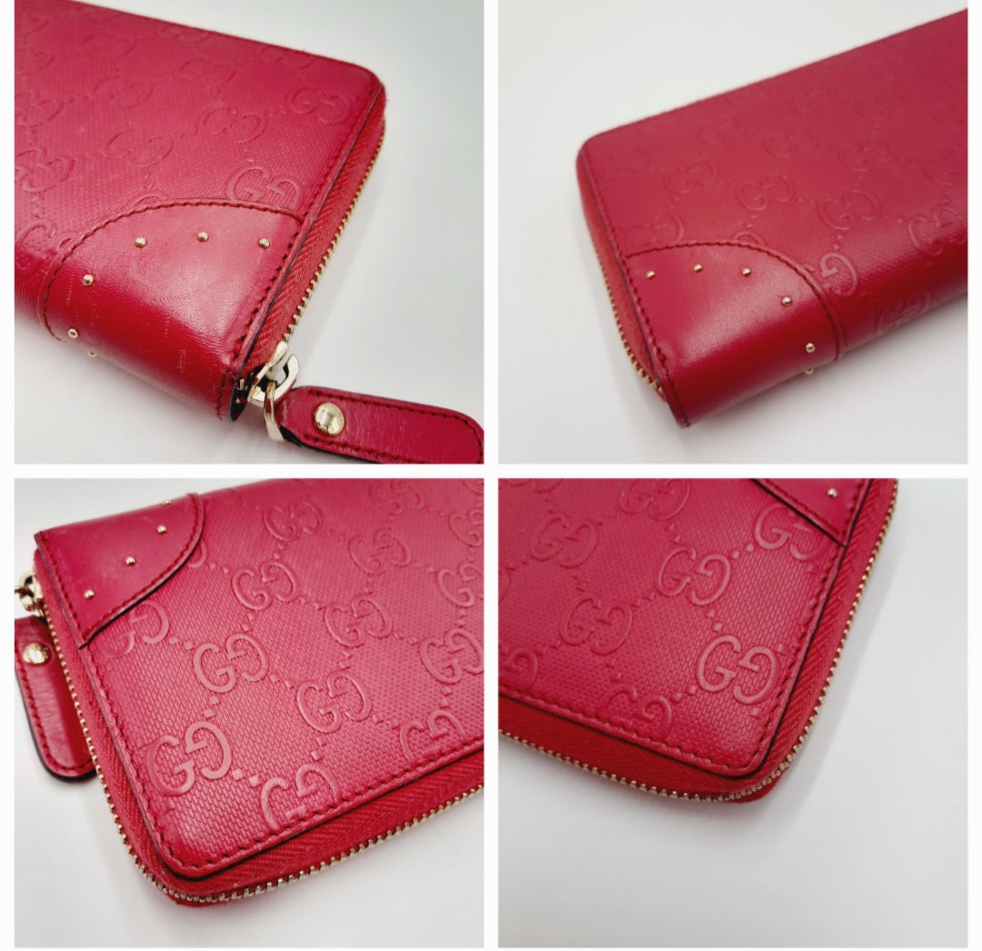 Gucci GG Diamante Long Wallet Zipper Around Pink Leather PVC. Gucci