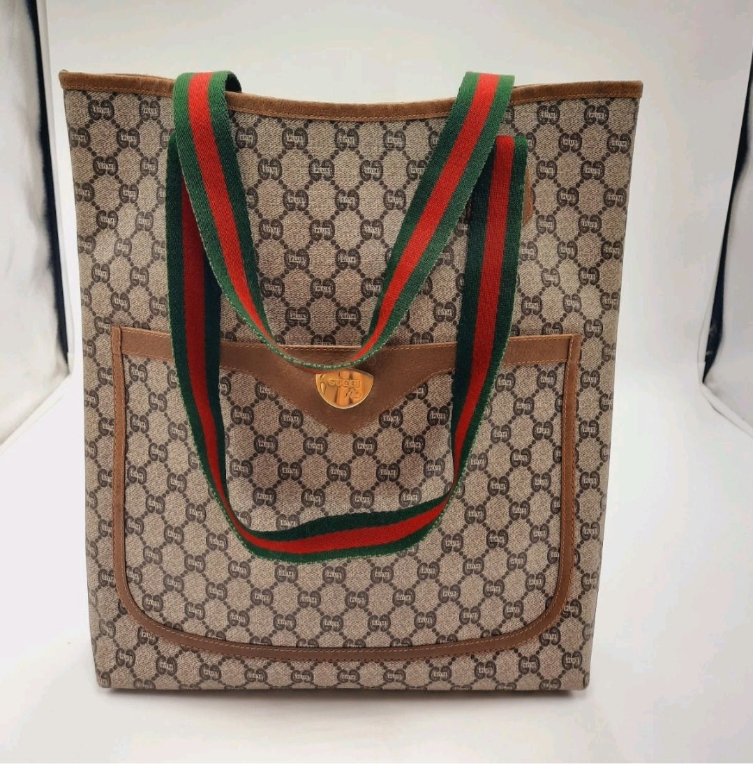 Gucci Cherry Supreme Plus Tote Shoulder Handbag PVC Medium Size. Gucci