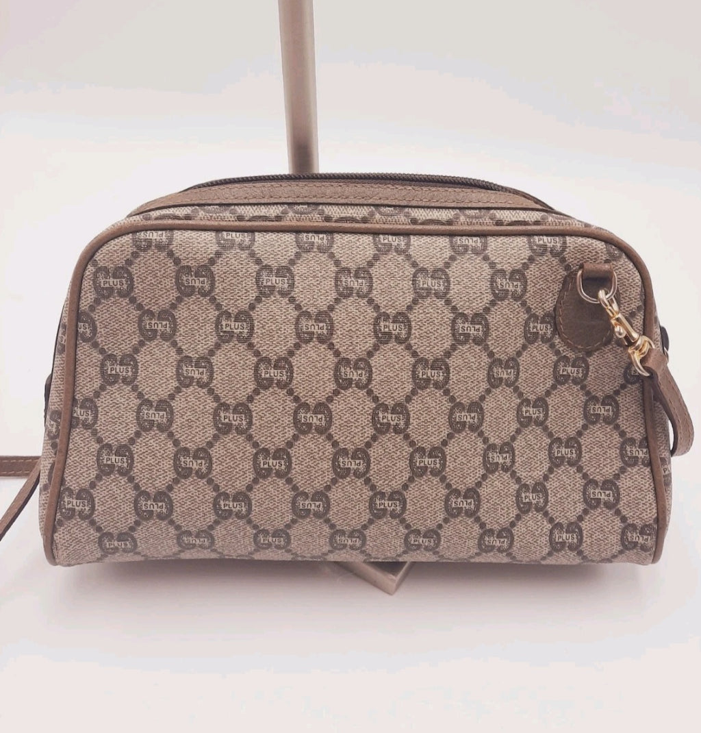 Gucci Supreme Plus Vintage Small PVC Leather Crossbody Shoulder Handbag Brown.