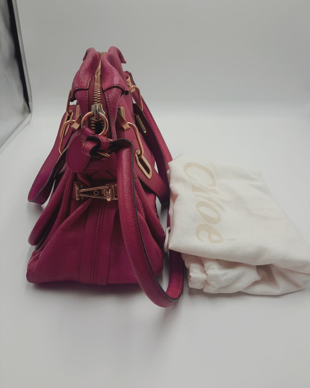 Chloe Paraty Bright Pink  Crossbody Shoulder Handbag Leather Large Size.