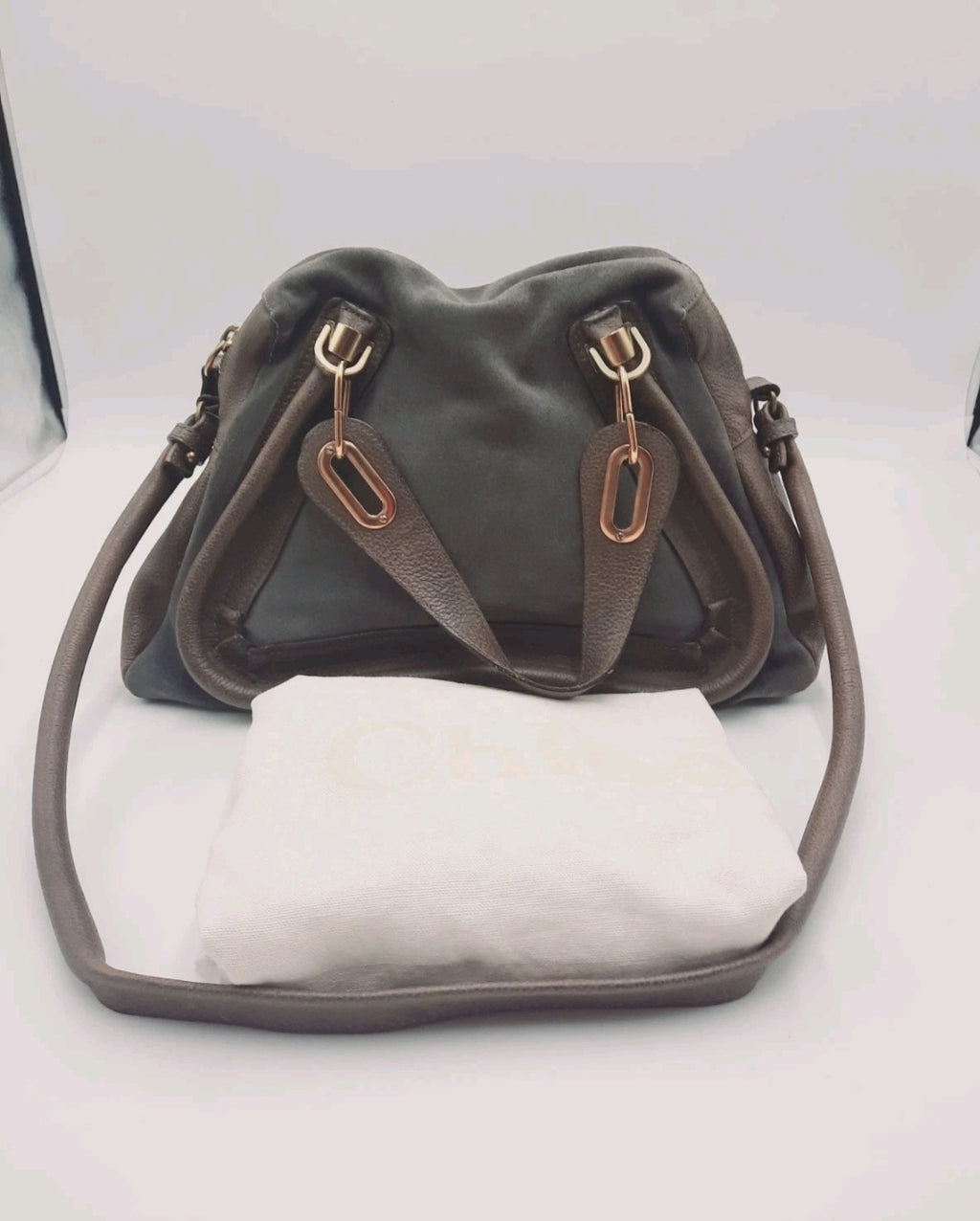 Chloe Paraty Brown Colour Crossbody Shoulder Handbag Suede Leather Large Size.