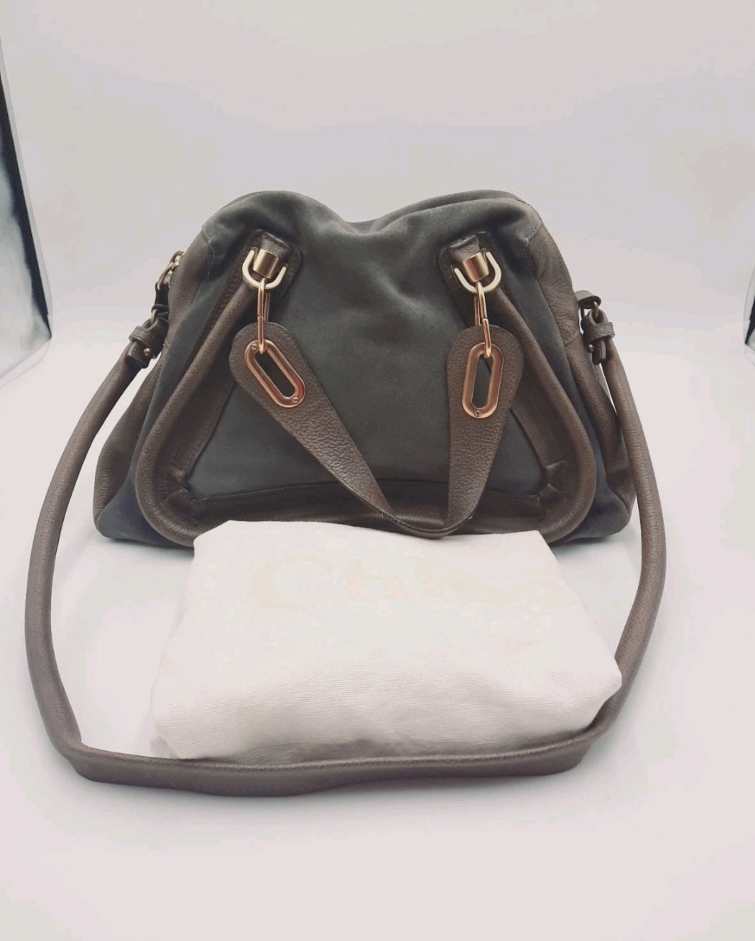 Chloe Paraty Brown Colour Crossbody Shoulder Handbag Suede Leather Large Size.