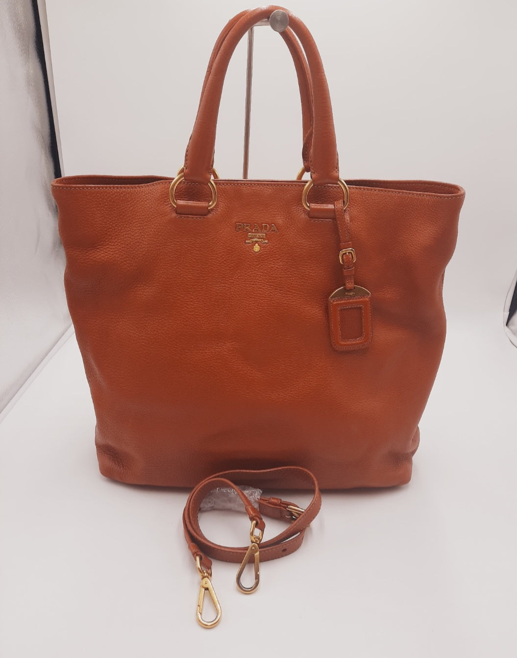 Prada Vitello Daino Shopping 2 Way Leather Handbag Large Size Rame Colour .