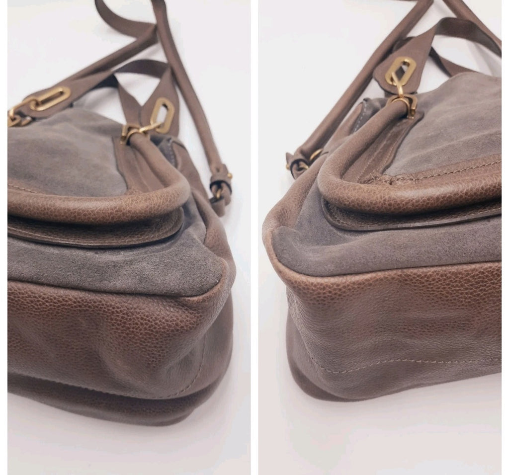 Chloe Paraty Brown Colour Crossbody Shoulder Handbag Suede Leather Large Size.